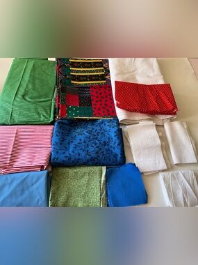 Quilting Sewing Crafts Fabric Lot Green Red Blue White Stripes Patchwork Solid